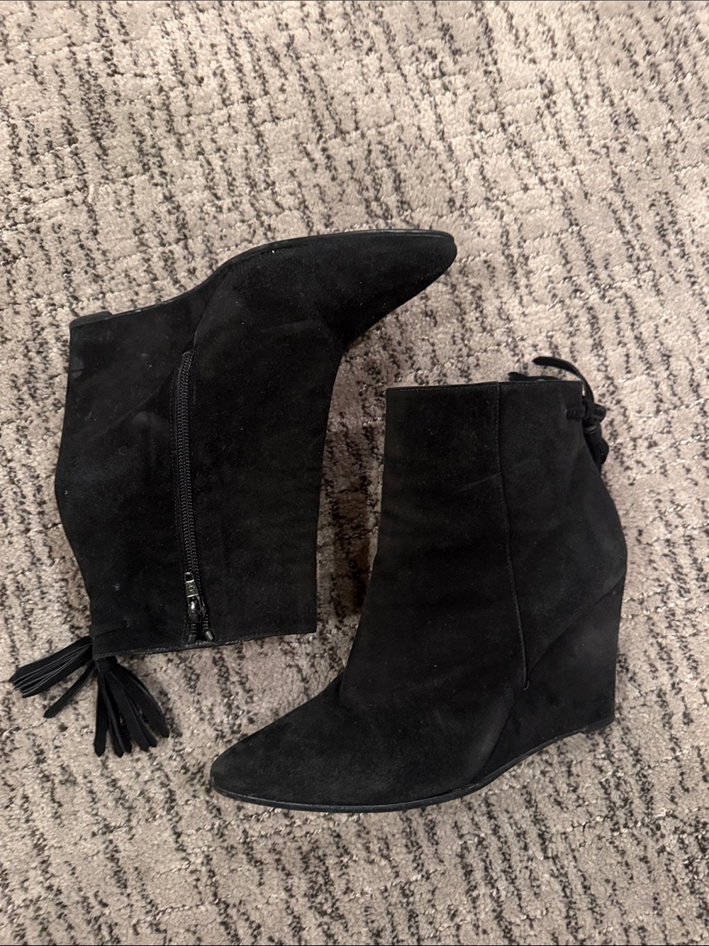 Stuart Weitzman Black Suede Wedge Ankle Boots size 8